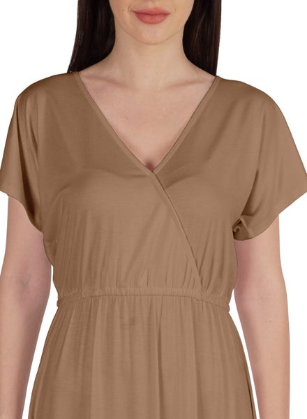 Inkmeso Wrap Style Jersey Maxi Dress Gathered Waist Summer Casual Classic Long Carousel 6