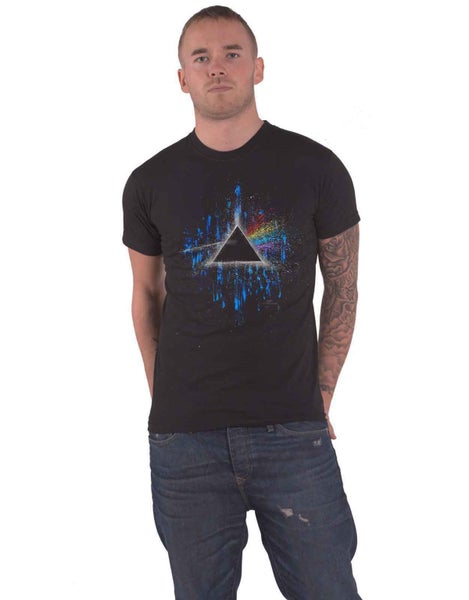 Pink Floyd T Shirt Dark Side of the Moon Blue Splatter new Official Mens Black Carousel 1