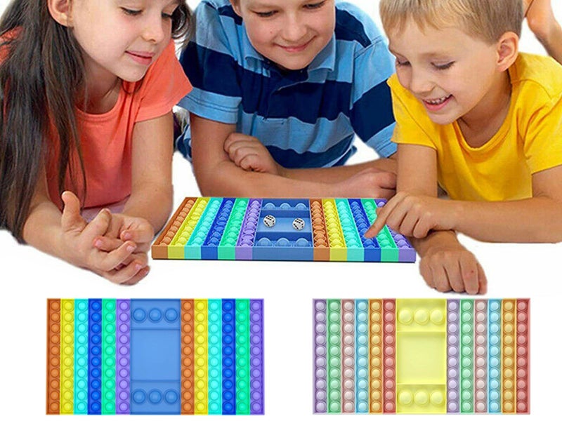 2 X Blue Yellow Big Size Push Pop Game Fidget Toy Chess Board Game with Dice Carousel 1
