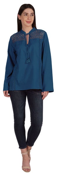 Moomaya Womens Mandarin Collar Tunic Full Sleeve Summer Plain Cotton Carousel 2