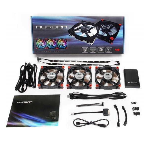 INWIN AURORA RGB Fan Pack (3Pack) Including Controller & 2x LED Straps Black Red Carousel 1