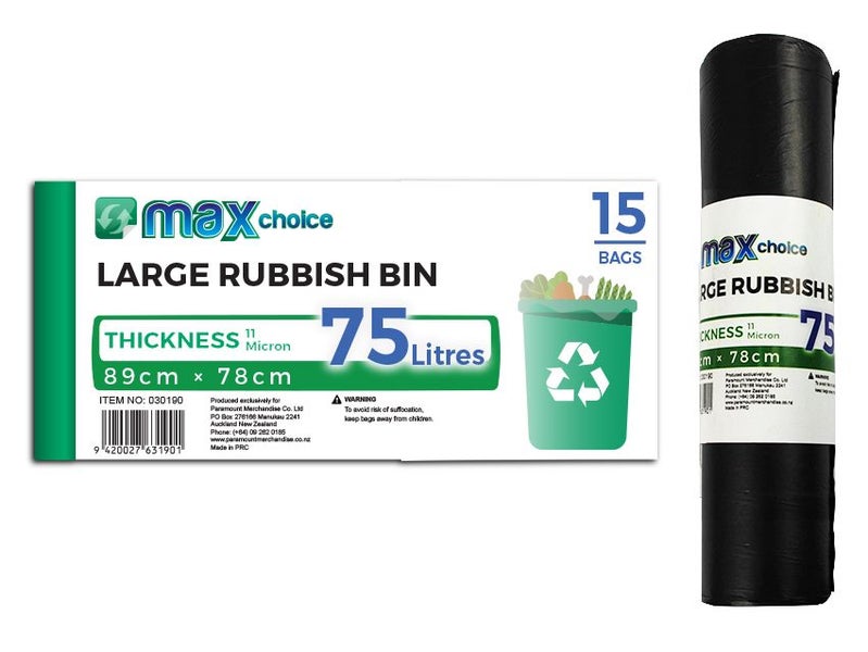 Large Rubbish Bin Liners Bags 75L 89x78cm 15pcs - Plastic Rubbish Bags Carousel 1