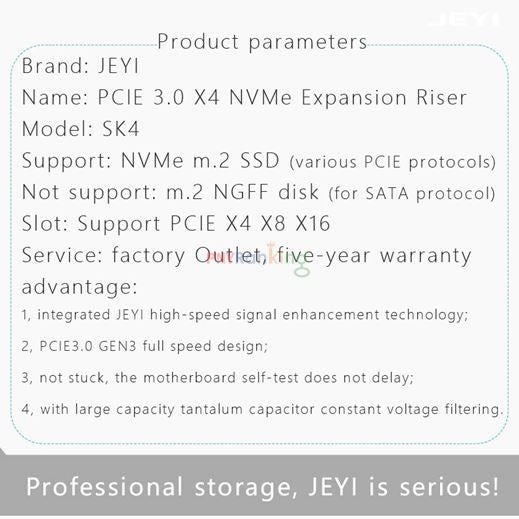 JEYI NVME M Key M.2 to PCI-e X4 3.0 Converter Expansion Card Carousel 4