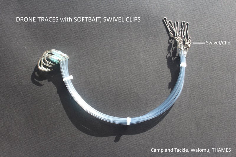 Drone Traces with Softbait Swivel Clips x 12 NZ MADE Carousel 1