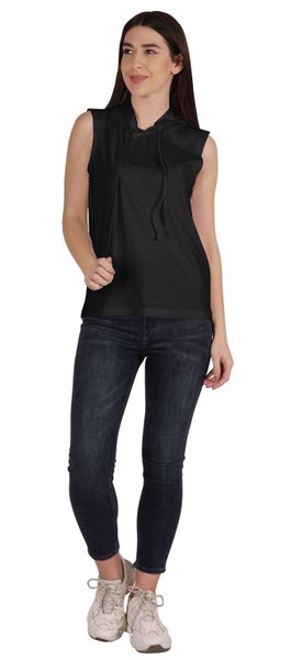 Inkmeso Womens Sleeveless Drawstring Hoodie Tank Top Plain Jersey Tshirt Carousel 2