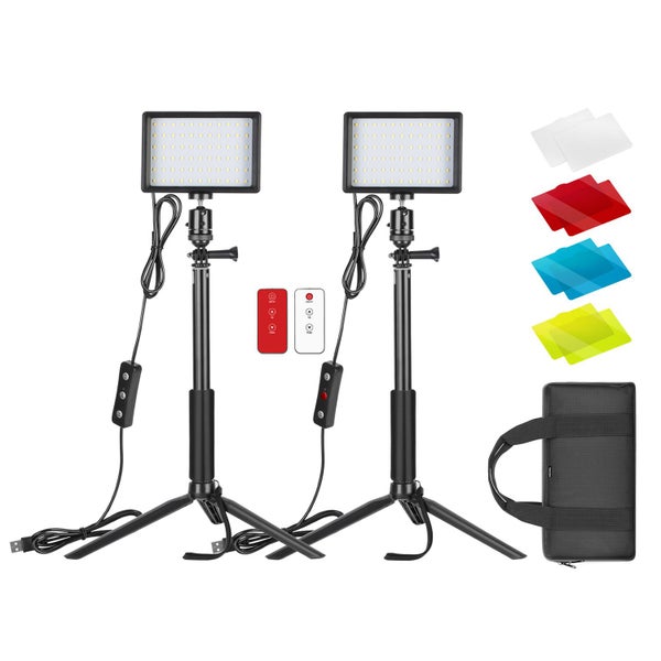 Neewer Dimmable 5600K USB LED Video Light 2-Pack w/ Remote Control,Tripod & Bag Carousel 1
