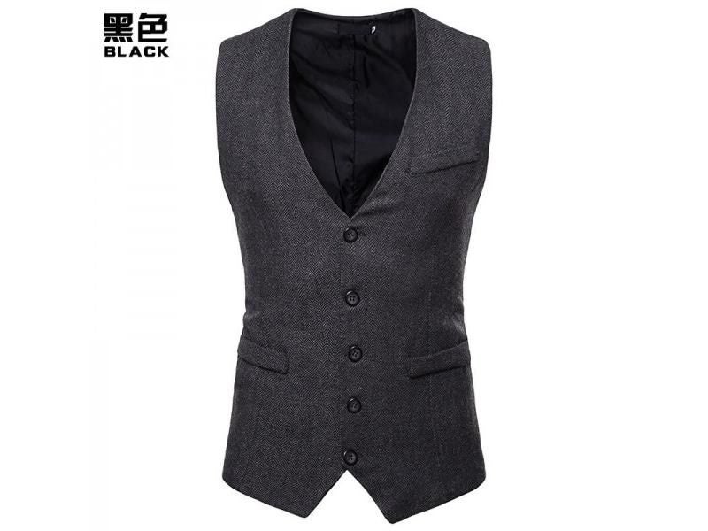 Herringbone Tweed Mens Slim Fit Formal Business Vest Carousel 1