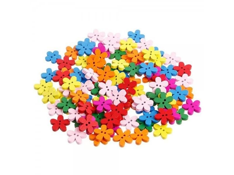 100 Pcs 15mm Colorful Flower Flatback Wooden Buttons For Sewing Scrapbooking Carousel 2
