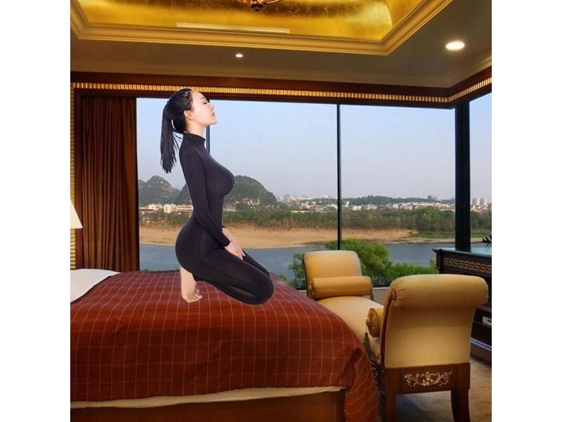 Sexy Open Crotch Bodycon Long Sleeve Jumpsuits Fashion Mesh See-Through Black Carousel 2