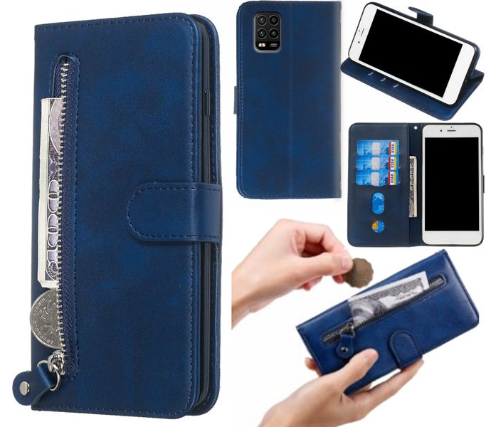 Xiaomi Mi 10 Lite 5G pu leather wallet case cowhide finish card zipper navy Carousel 1