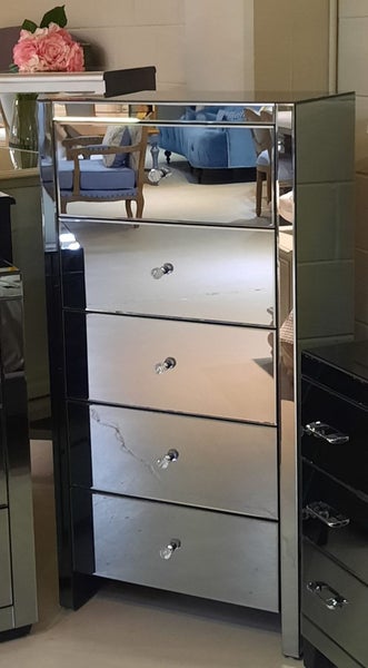CLEARANCE - Daisey Mirrored Tallboy 5 Drawers - Smoky *50% Off* Last Floor Model Carousel 2