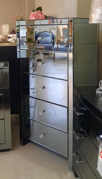 CLEARANCE - Daisey Mirrored Tallboy 5 Drawers - Smoky *50% Off* Last Floor Model Carousel 3