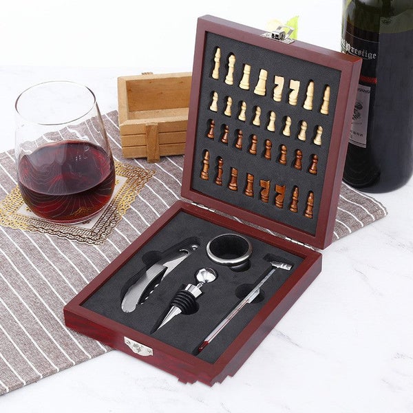 Chess Square Wooden Box Set & Wine Opener Gift Set Carousel 1
