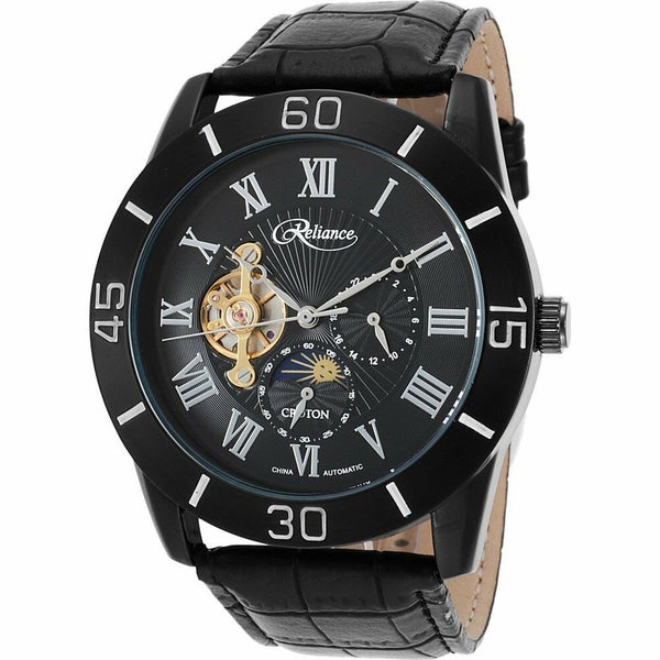 Croton Reliance Black Automatic Multi-Function Watch with Leather Strap Carousel 1