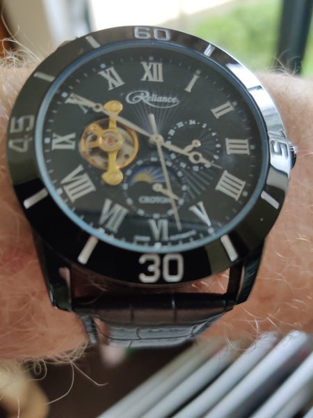 Croton Reliance Black Automatic Multi-Function Watch with Leather Strap Carousel 2