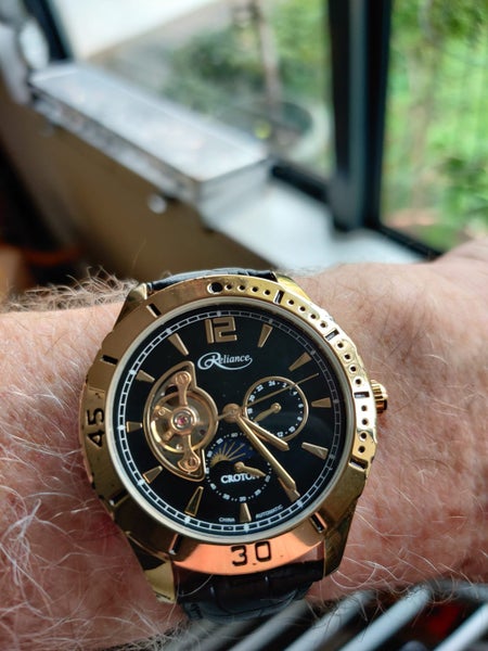 Croton Reliance GOLD Auto Multi-Function Watch with BLACK Leather Strap Carousel 2