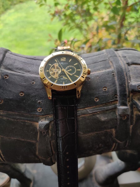 Croton Reliance GOLD Auto Multi-Function Watch with BLACK Leather Strap Carousel 6