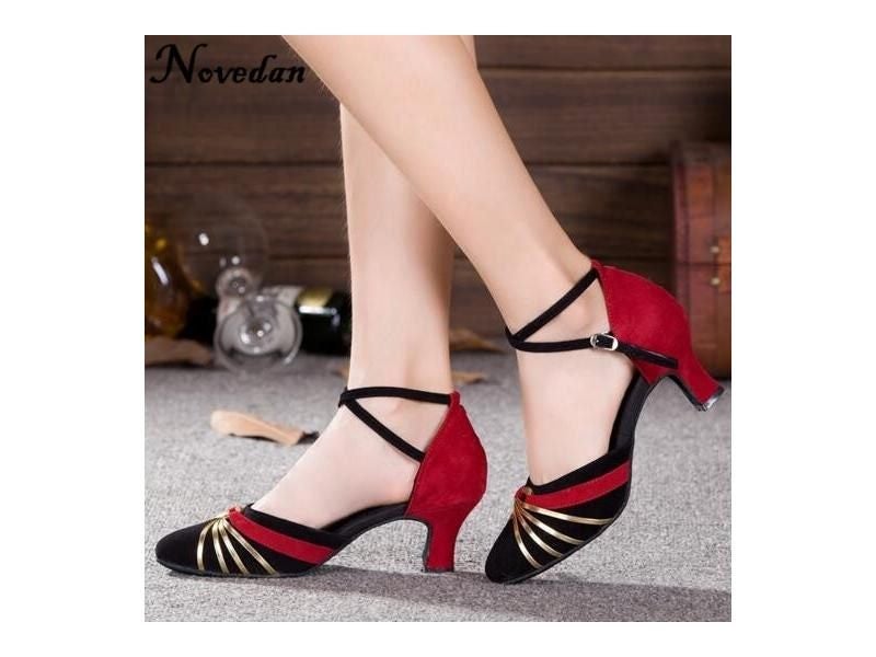 Red Gold Silver Black Women's Closed Toe Salsa Party Ballroom Dancing Shoes Low Carousel 2