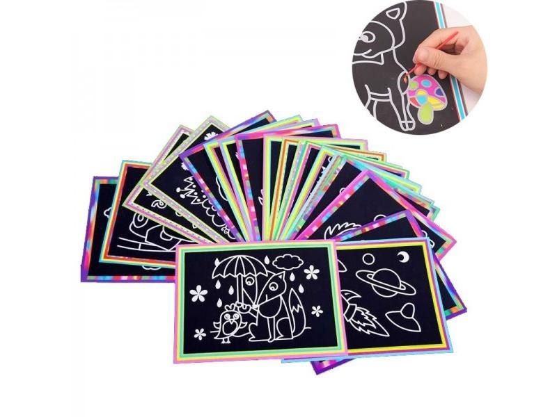 10 Pcs 13x 9.8cm Scratch Art Paper Magic Painting Paper With Drawing Stick For Carousel 2