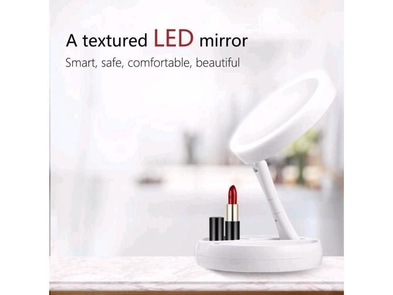 Foldable Portable Bathroom Makeup Mirror 10x Magnifying LED Lighting Carousel 1