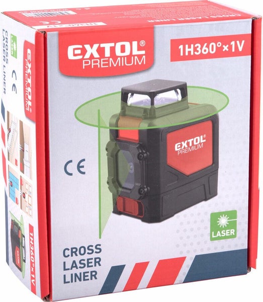 EXTOL Cross Line Laser Level,1x H 360°+1 V Green Line Carousel 2