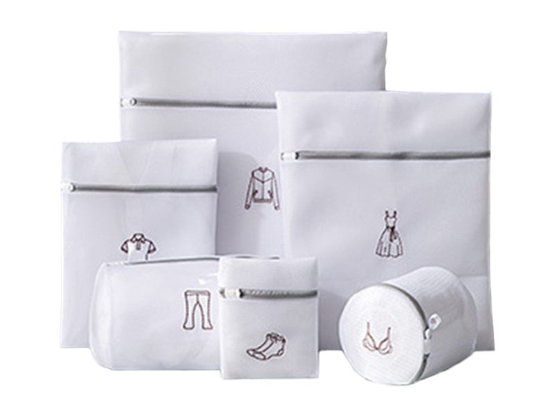 6Pcs White Laundry Bags Embroidery Pattern Washing Machine Travel Clother Bags Carousel 1