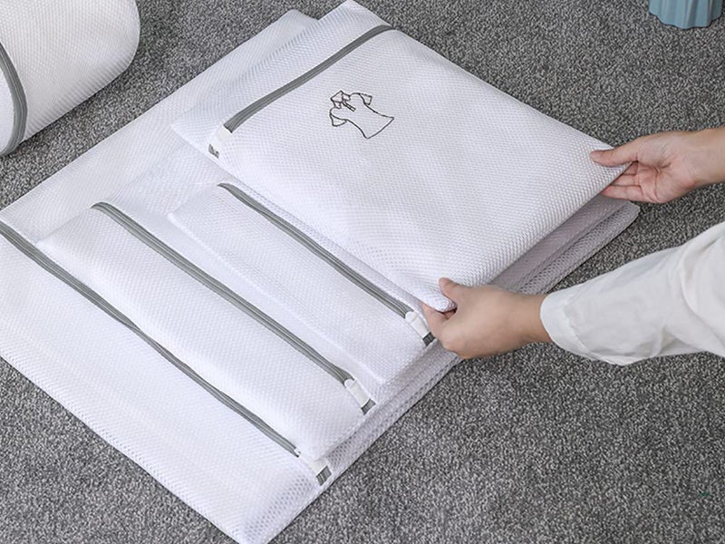 6Pcs White Laundry Bags Embroidery Pattern Washing Machine Travel Clother Bags Carousel 2