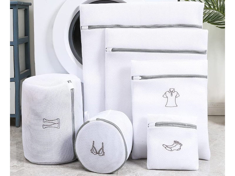 6Pcs White Laundry Bags Embroidery Pattern Washing Machine Travel Clother Bags Carousel 4
