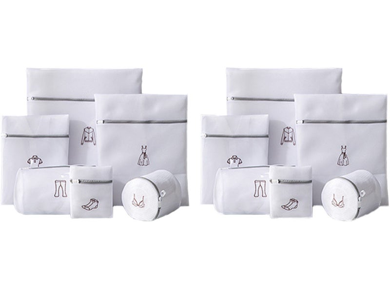 12Pcs White Laundry Bags Embroidery Pattern Washing Machine Travel Clother Bags Carousel 1