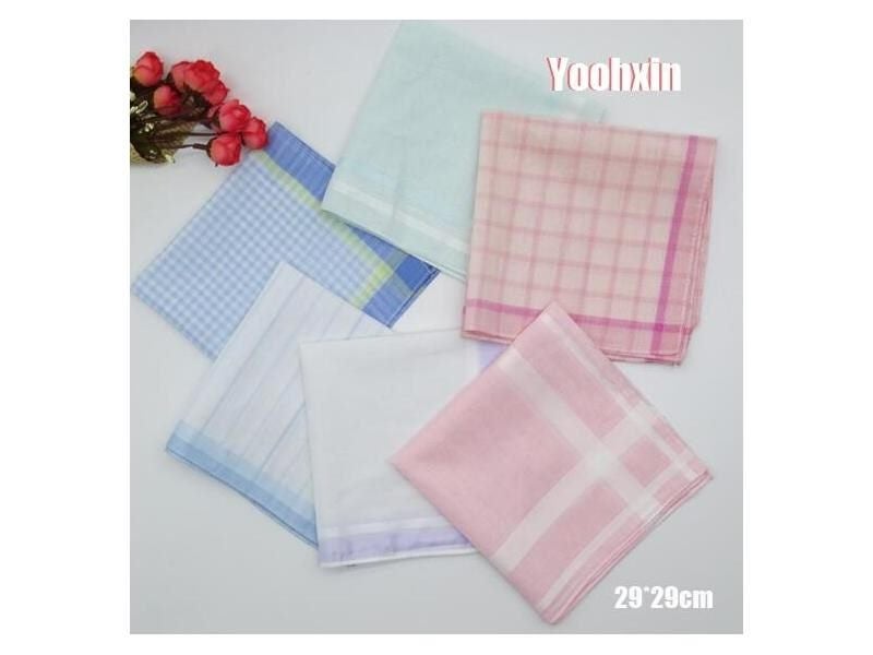 5pcs/Lot 29CM Luxury Cotton Stripe Lace Printed Women Square Handkerchief Carousel 1
