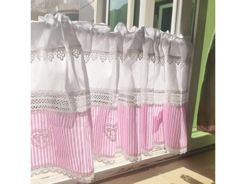 New Coffee Short Curtain Striped Mosaic Cabinet Curtain Double Color Lace Half Carousel 2
