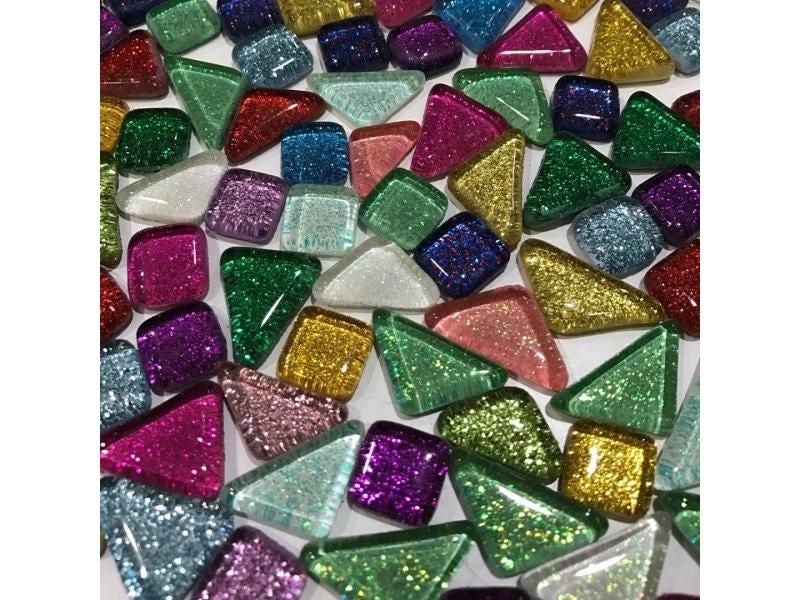120g 70pcs Colorful Glitter Shiny Craft Material Glass Mosaic Tiles Bulk For Carousel 1