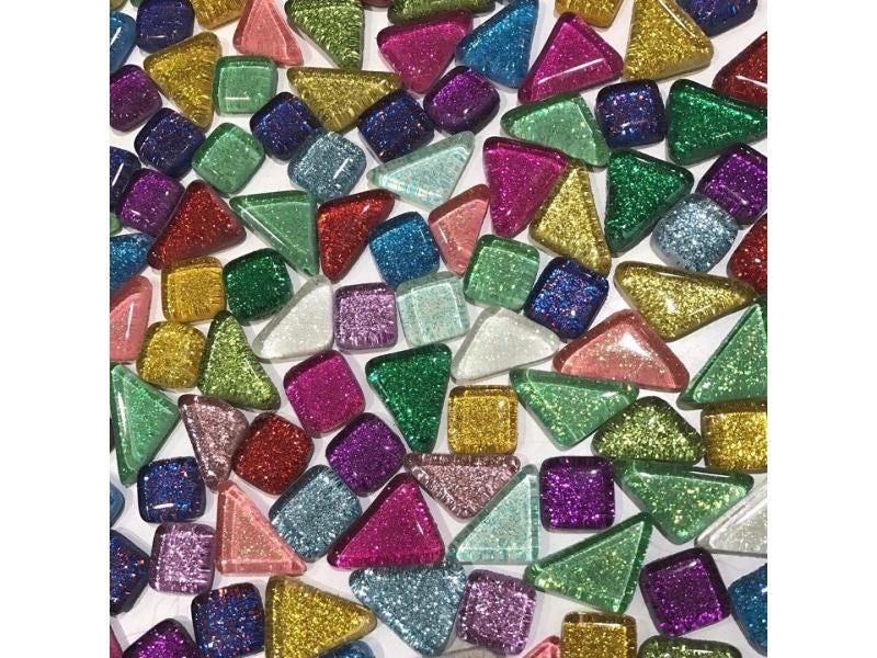 120g 70pcs Colorful Glitter Glass Mosaic Tiles For Children DIY Carousel 1