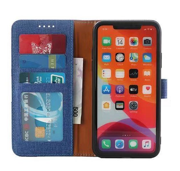 Samsung galaxy a33 5g PU leather wallet case canvas finish combined blue Carousel 3