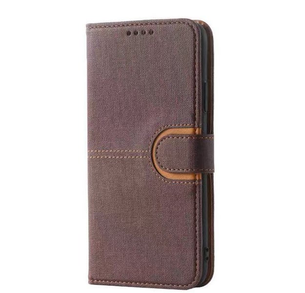Redmi Note 11 PU leather wallet case canvas finish combined brown Carousel 2