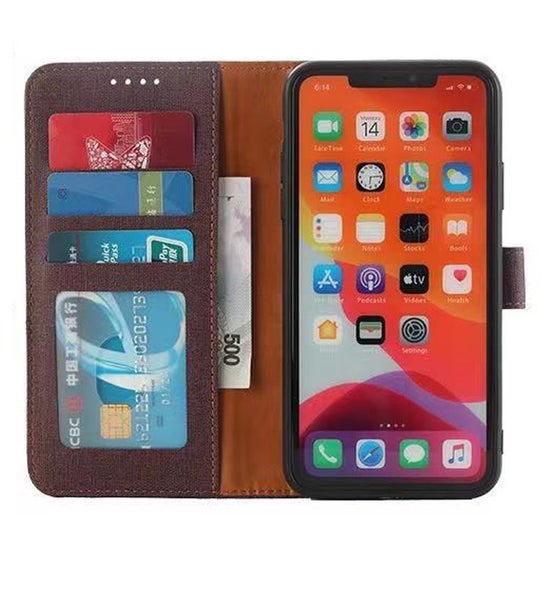 Redmi Note 11 PU leather wallet case canvas finish combined brown Carousel 3