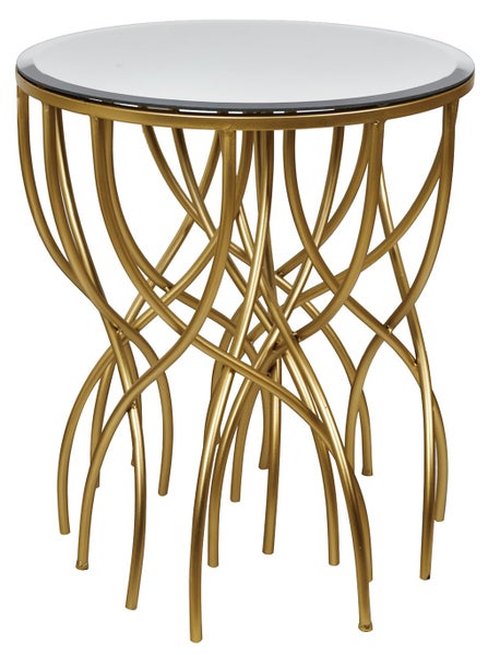 Melrose Gold Squiggly leg Beveled Metal & Mirror Side Table Carousel 1