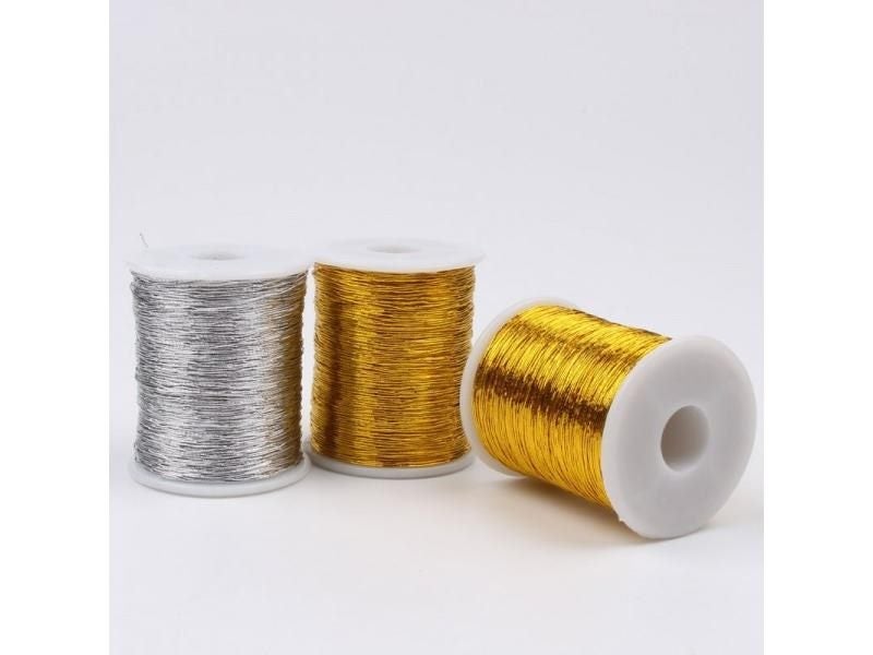 0.5mm 30Yards Gold Silver Embroidered Thread Bobbin DIY String Sewing Line Carousel 2