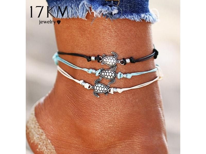 17KM Vintage Women's Multiple Layers Turtle Rope Anklet For Beach Carousel 2