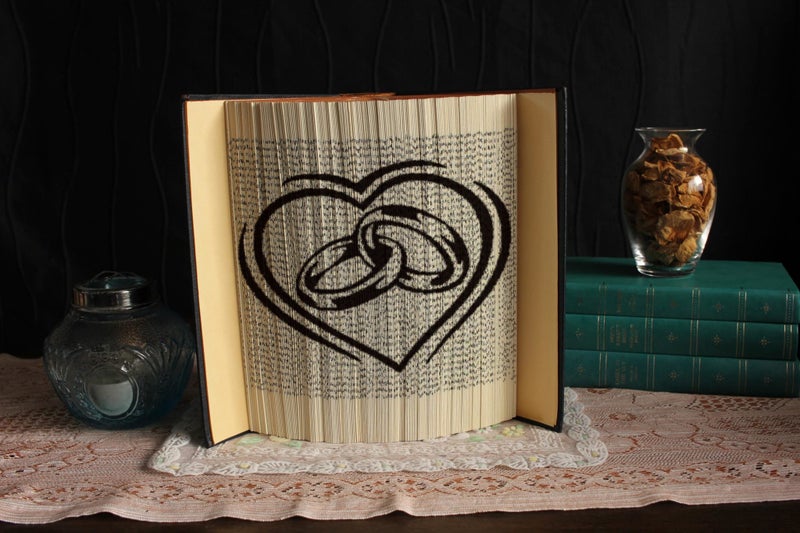 Wedding rings, heart: Artwork Book Art unique wedding decor, gift engraved image Carousel 4