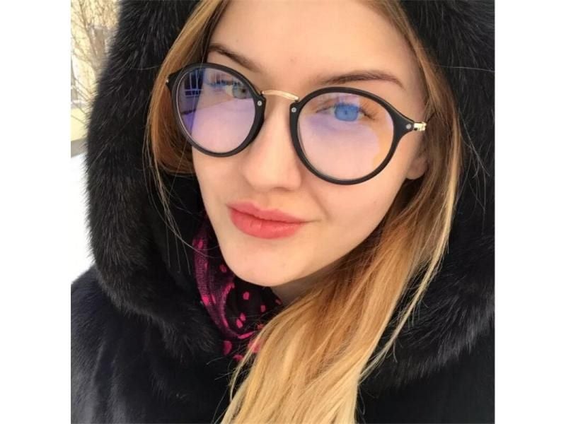 Round Anti Blue Light Glasses Frame Women Transparent Computer Spectacles Carousel 2