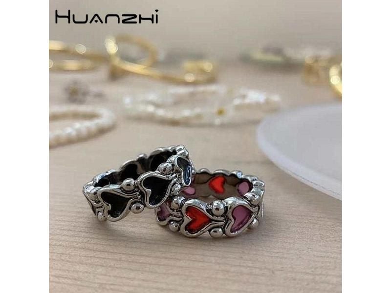 HUANZHI New Individuality Baroque Vintage Hit Colour Love Heart Metal Rings For Carousel 1