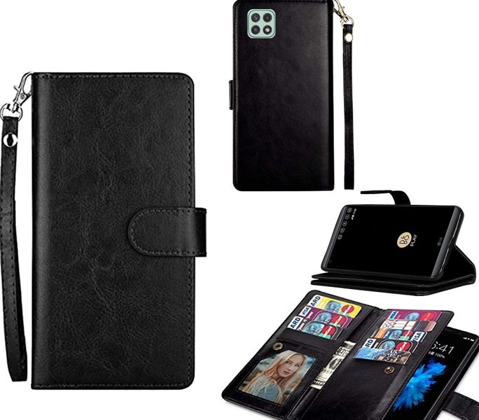 Galaxy A22 4G Luxury Multifunction wallet case 9 card slots & wrist strap blk Carousel 1