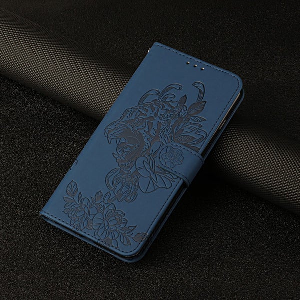 Redmi 13c embossed PU leather wallet case floral & tiger navy Carousel 2