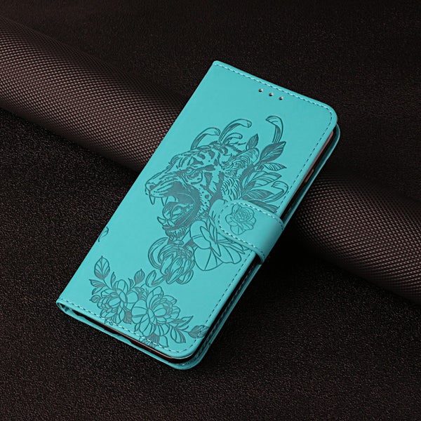 Google pixel 7 pro embossed PU leather wallet case floral & tiger turquoise Carousel 2