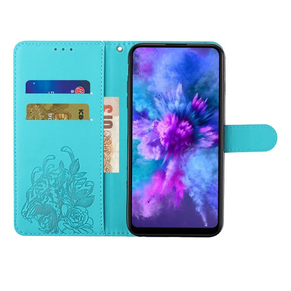 Google pixel 7 pro embossed PU leather wallet case floral & tiger turquoise Carousel 6