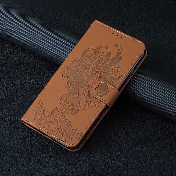 moto g34 embossed PU leather wallet case floral & tiger brown Carousel 2
