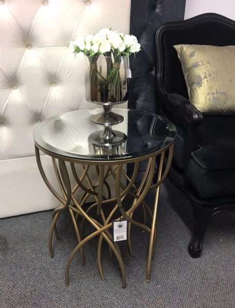 Melrose Gold Squiggly leg Beveled Metal & Mirror Side Table Carousel 2
