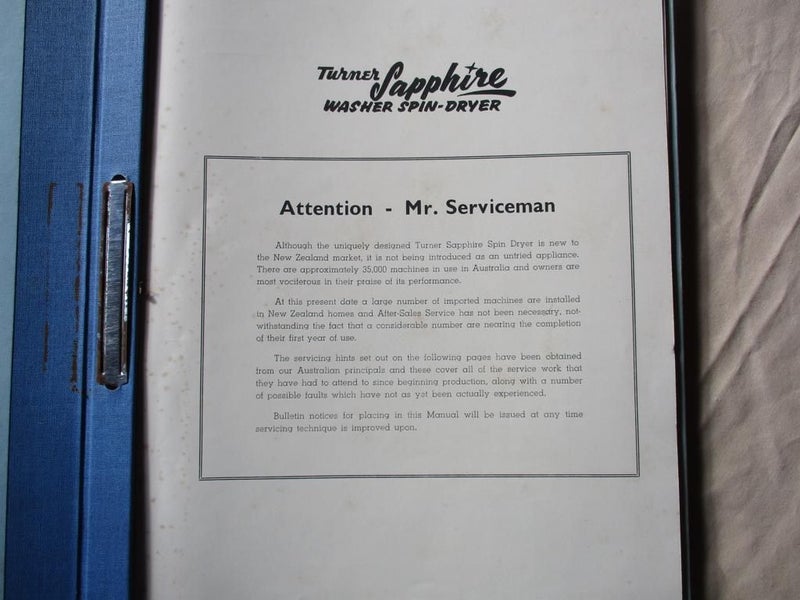 Spare Parts & Service Manual For The 1956 Turner ' Sapphire ' Washer Spin Dryer Carousel 2