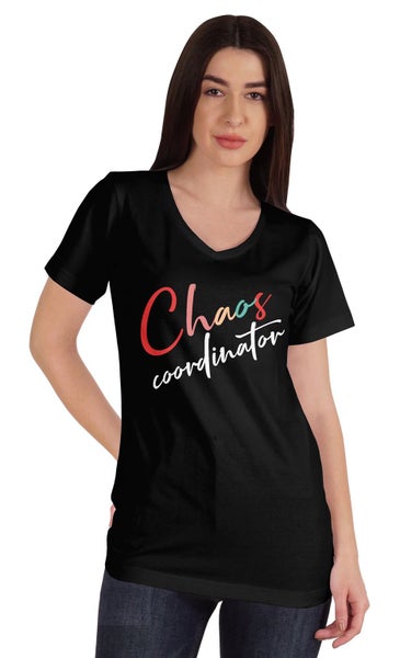 Inkmeso V-Neck Chaos Coordination Tshirt Tops For Mom Graphic Print Women Carousel 1